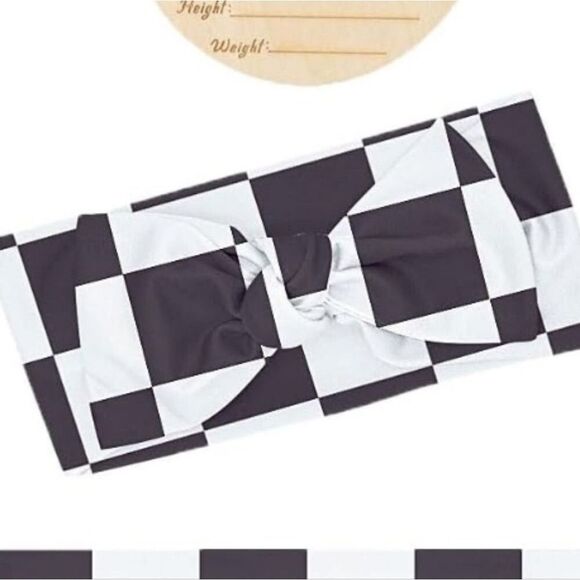 Baby Bow Adjustable Checkered Headband NEW - Picture 3 of 4